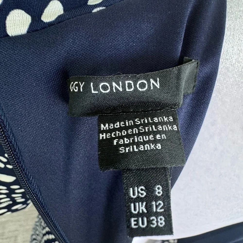 Maggy London Navy white Polka Dot Wrap Dress 8 Fit & Flare Twirl - Picture 8 of 11